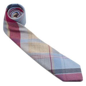 MrShorTie-pink-blue-grey-tan-plaid-wool-short-tie-necktie-Sunday-Afternoon-ShorTie